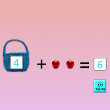Screenshot van het spel: Appels plukken. Een spel om optellen tot 10 te oefenen